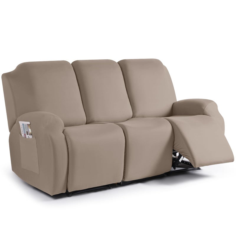 TAOCOCO Recliner Sofa Slipcover  3 Pieces Polyester Fabric Stretch Sofa Covers for 3 Seat Reclining Couch  Soft Washable Furniture Protector with Pockets (3 Seat  Khaki) - Image 1